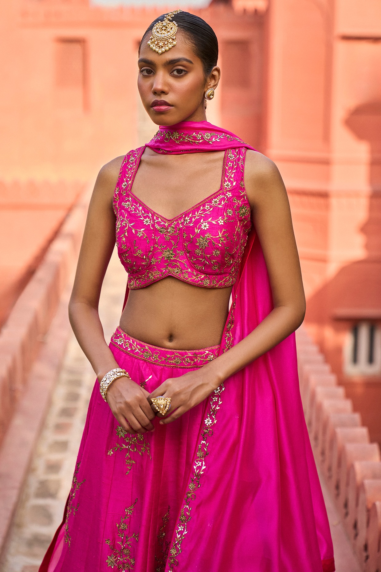 Rani Pink Viscose Georgette Embroidered Lehenga Set Design by Studio Iris  at Pernia's Pop Up Shop 2024