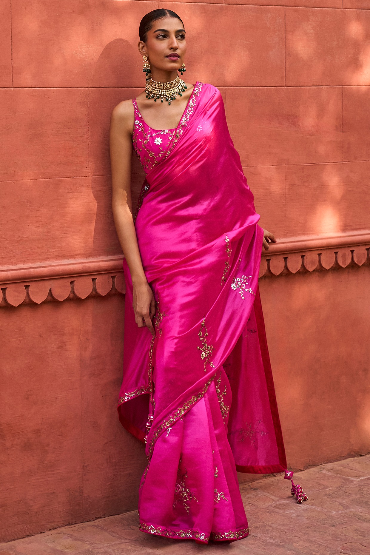 Pink Embroidered Organza Silk Saree – Vijayalakshmi Silks