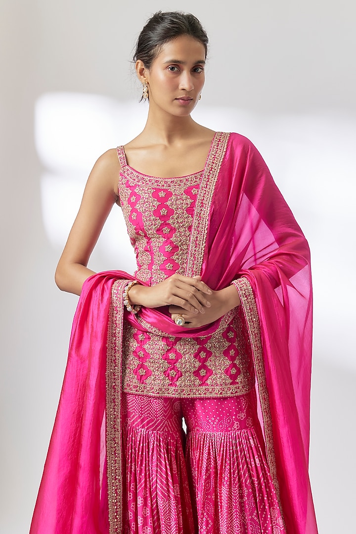 Gulabi Pink Chanderi Silk Gharara Set by Punit Balana at Pernia's Pop Up Shop