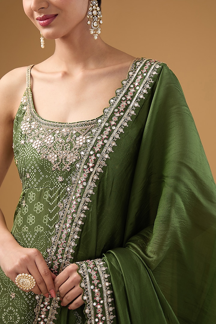 Green Silk & Organza Silk Bandhani Printed Kurta Set by Punit Balana at Pernia's Pop Up Shop