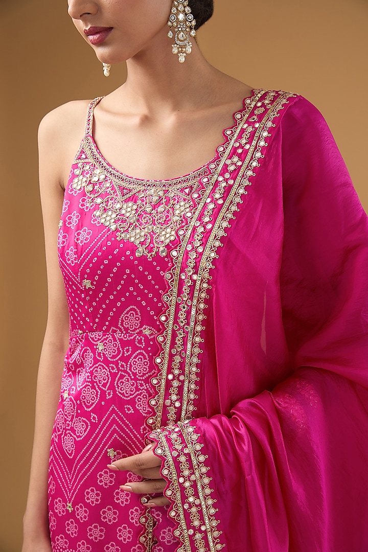 Pink Silk & Organza Silk Bandhani Printed Kurta Set by Punit Balana at Pernia's Pop Up Shop