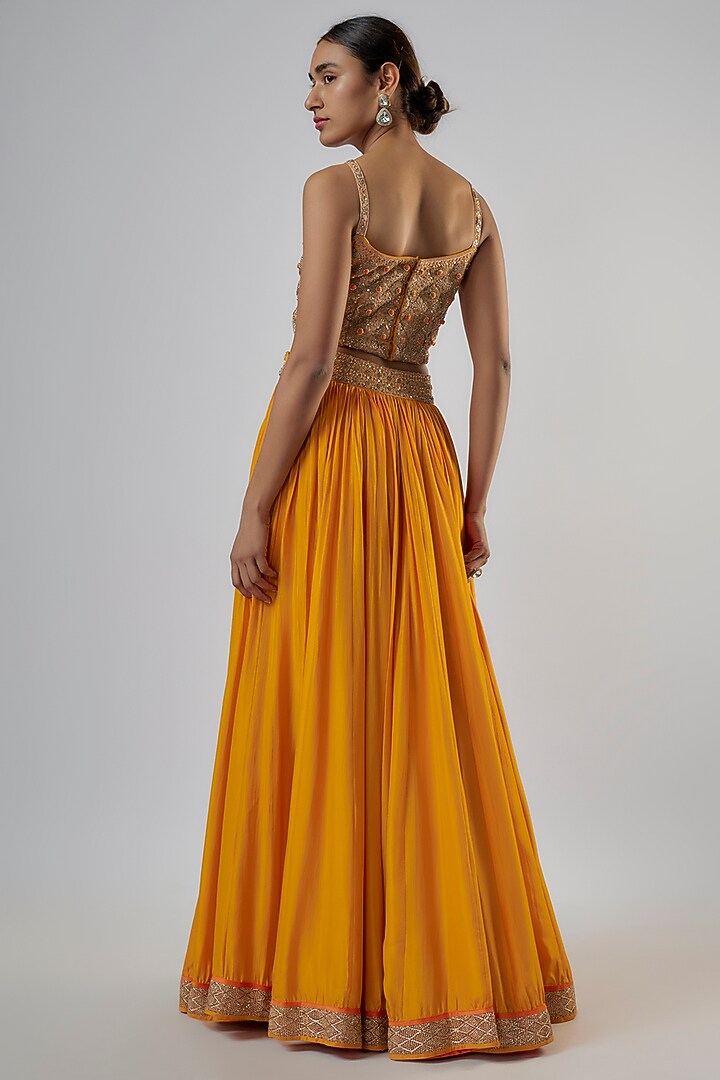 Mustard Pure Silk Dabka Work Crushed Wedding Lehenga Set by Punit Balana at Pernia's Pop Up Shop