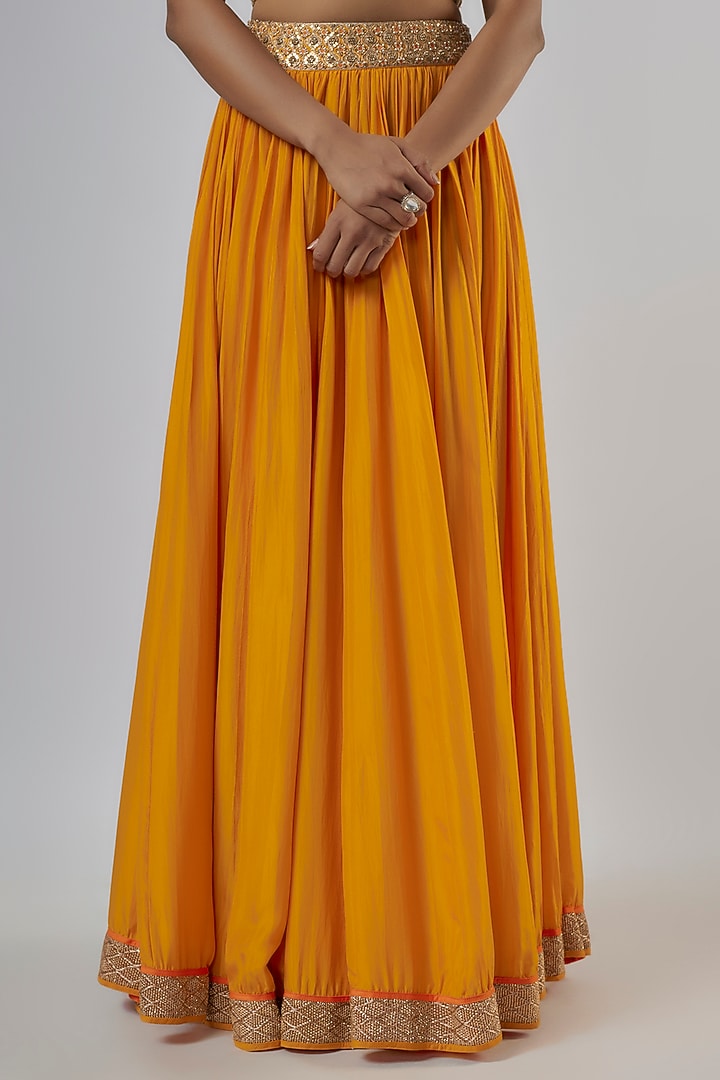 Mustard Pure Silk Dabka Work Crushed Wedding Lehenga Set by Punit Balana at Pernia's Pop Up Shop