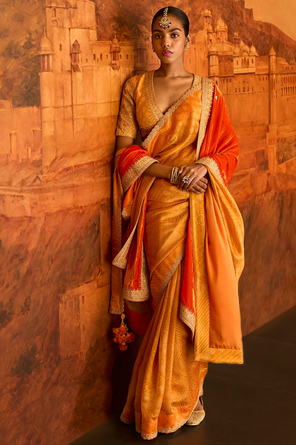Art Silk Bandhani Saree With Jacquard Work – Cygnus Fashion