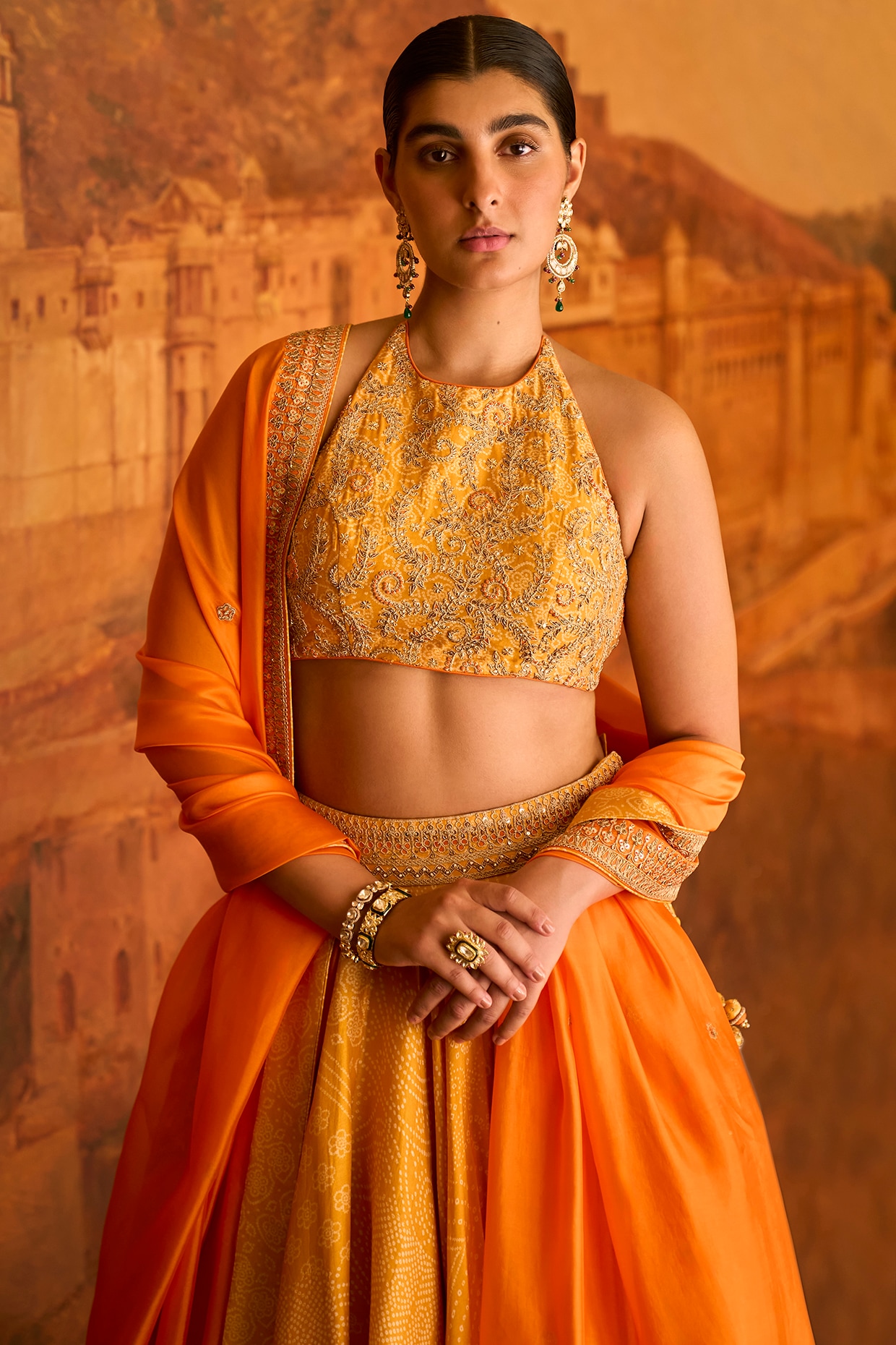 Buy Orange Lehenga Crepe Blouse Silk Printed Set For Women by Salian By  Anushree Online at A… | Wedding blouse designs, Indian outfits lehenga, Lehenga  saree design
