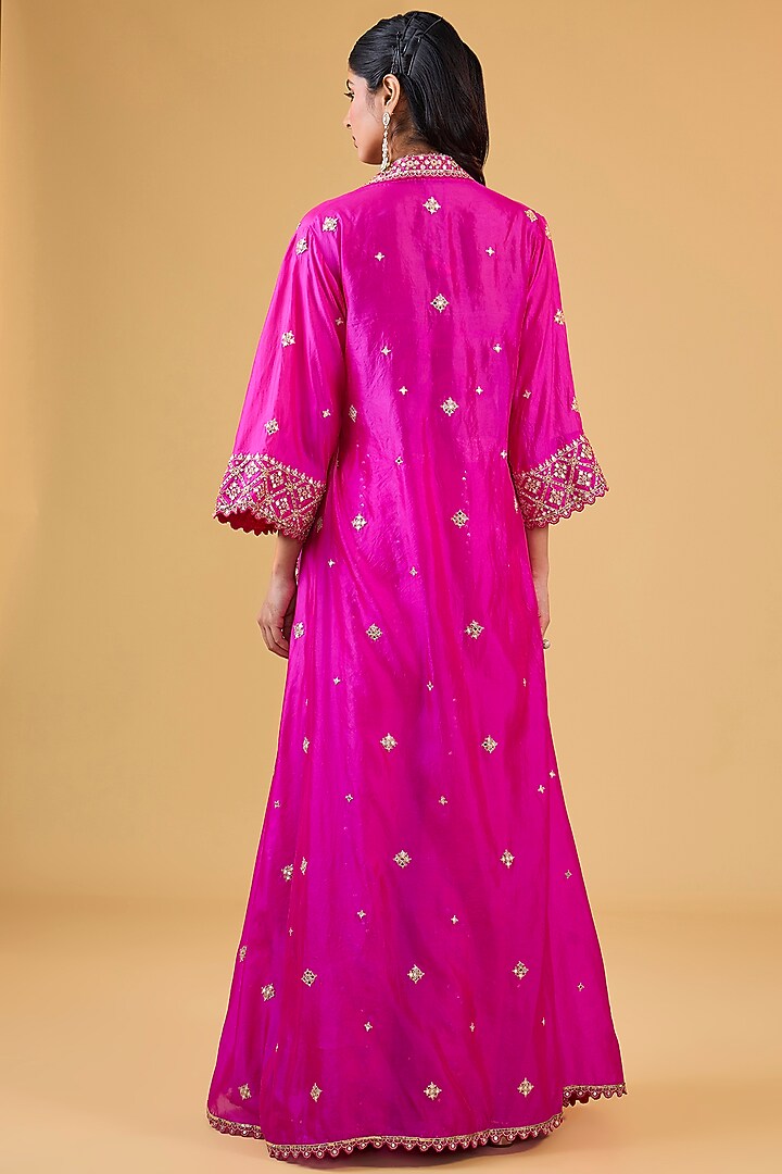 Pink Organza Silk & Silk Marodi Embroidered Cape Set by Punit Balana at Pernia's Pop Up Shop