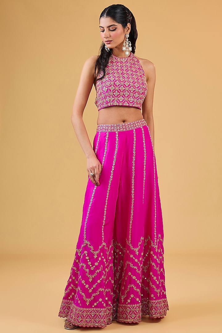 Pink Organza Silk & Silk Marodi Embroidered Cape Set by Punit Balana at Pernia's Pop Up Shop