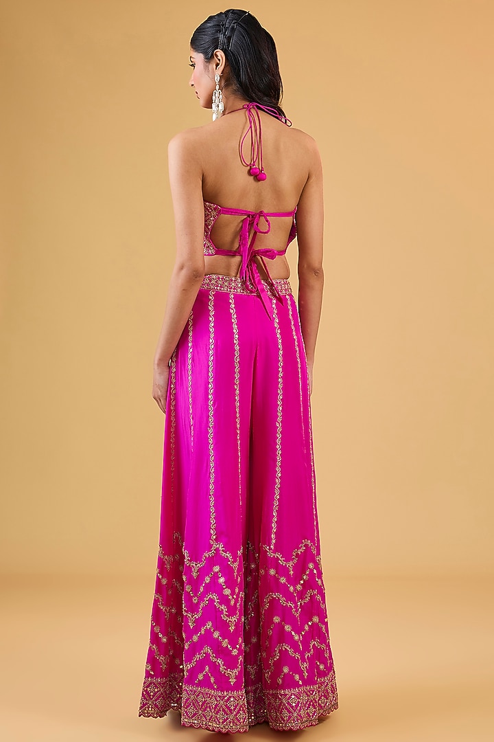 Pink Organza Silk & Silk Marodi Embroidered Cape Set by Punit Balana at Pernia's Pop Up Shop