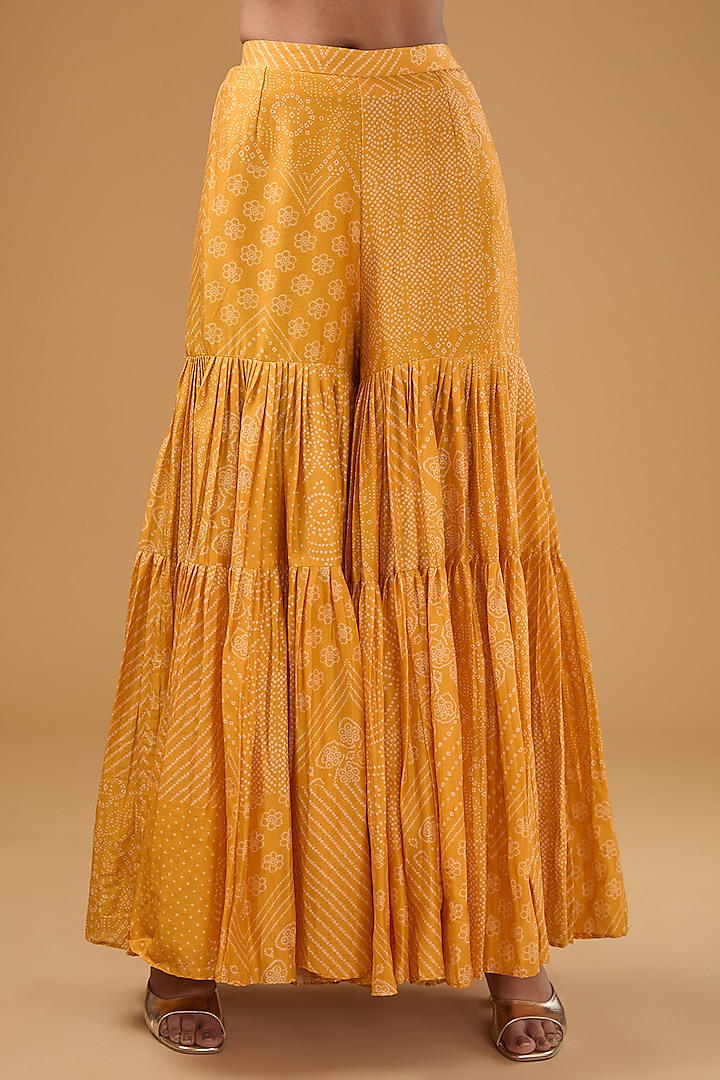 Yellow Chanderi Silk & Organza Silk Marodi Work Wedding Anarkali Set by Punit Balana at Pernia's Pop Up Shop