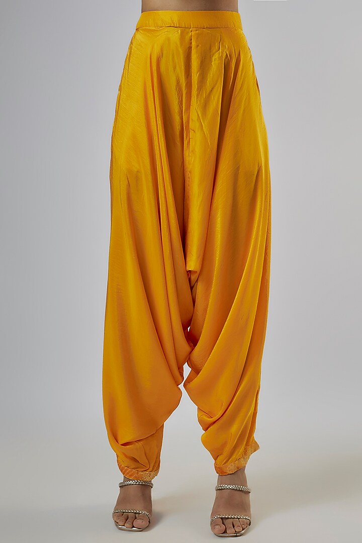 Mustard Velvet Bandhani Kurta Set by Punit Balana at Pernia's Pop Up Shop