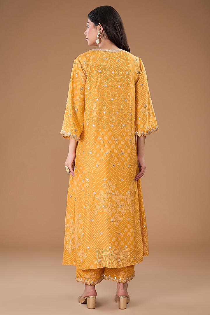 Mustard Silk Bandhani Choga Kurta Set by Punit Balana at Pernia's Pop Up Shop