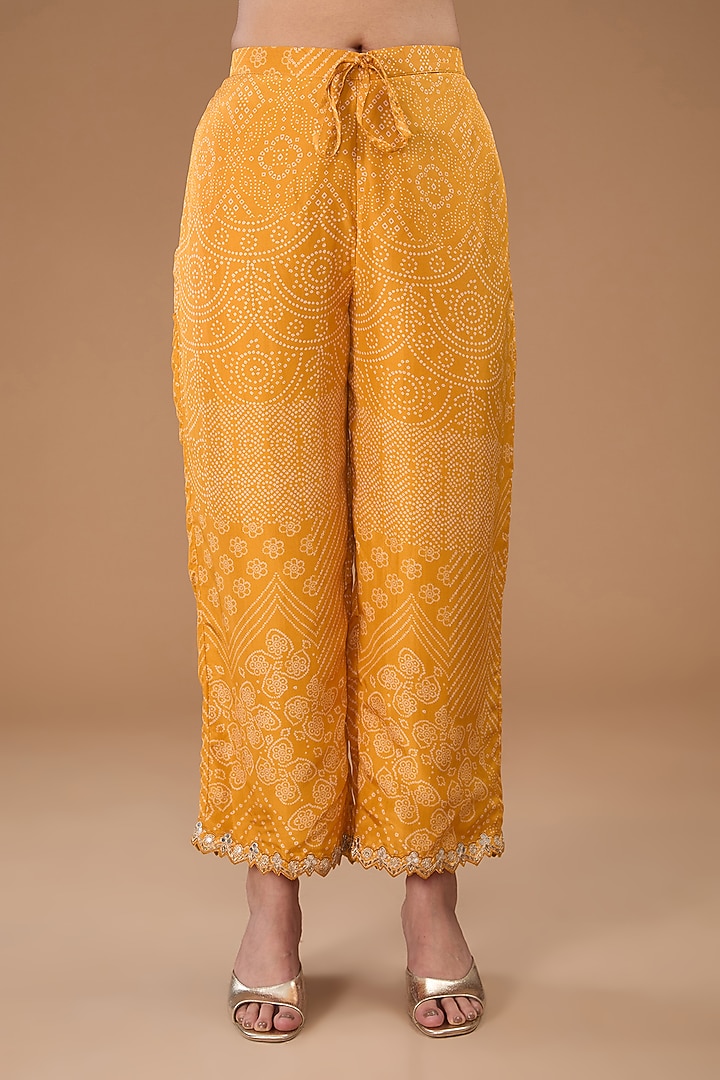 Mustard Silk Bandhani Choga Kurta Set by Punit Balana at Pernia's Pop Up Shop