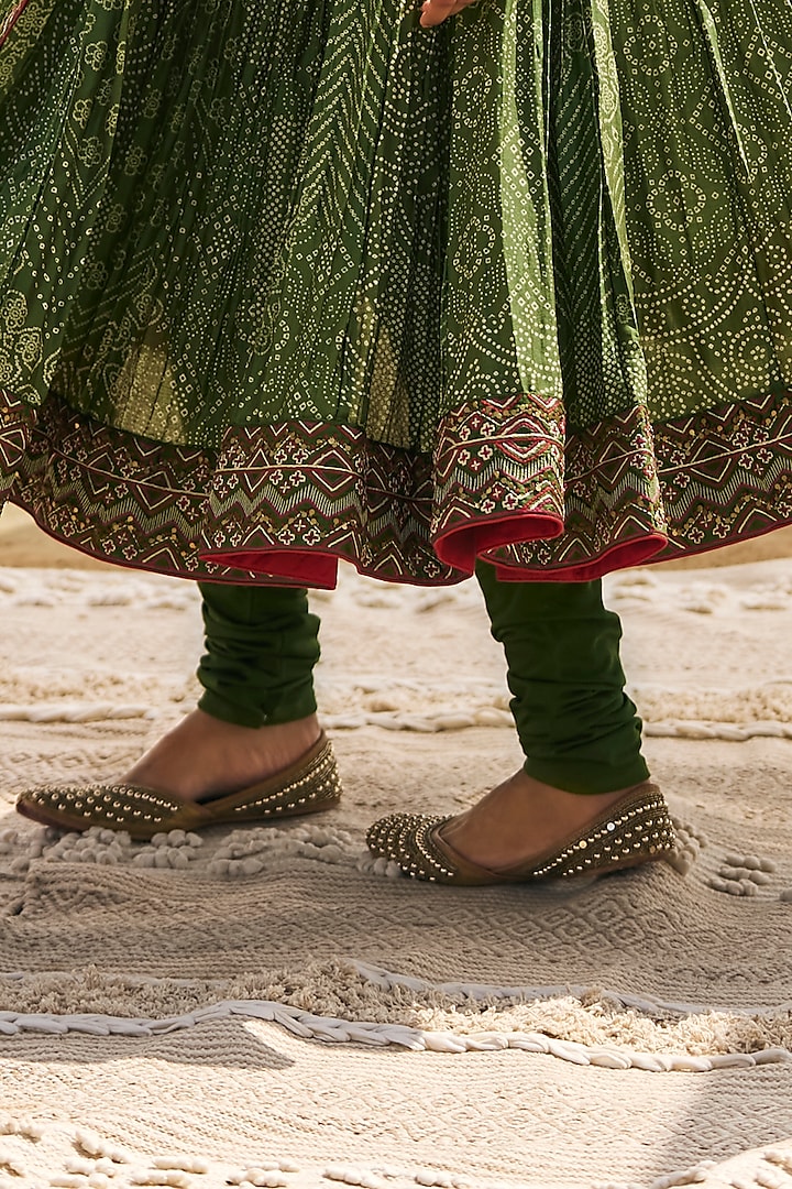 Green Organza Silk & Chanderi Silk Coin Embroidered Angrakha Set by Punit Balana at Pernia's Pop Up Shop
