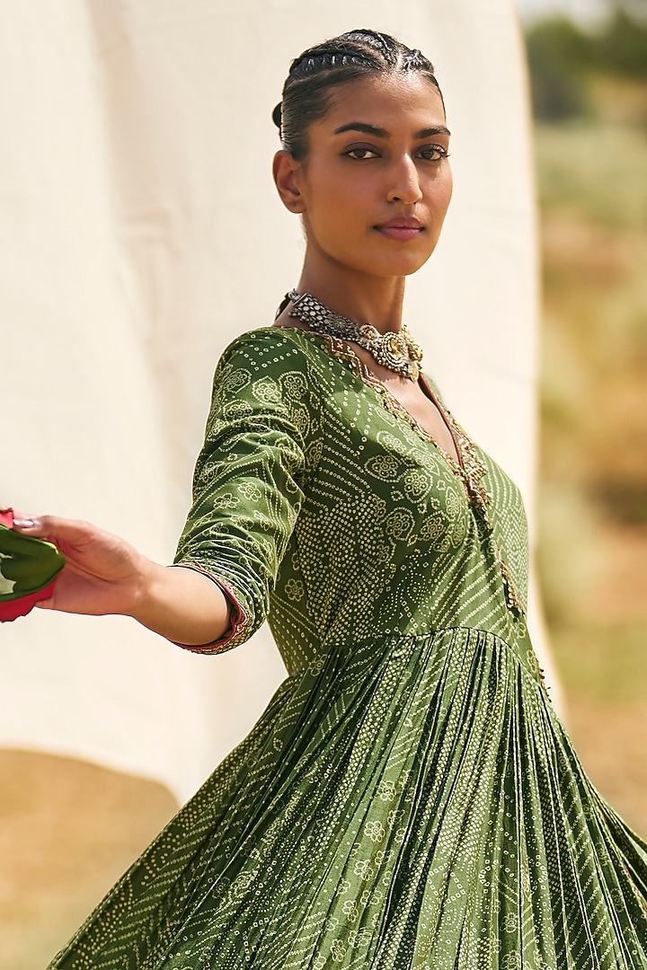 Green Organza Silk & Chanderi Silk Coin Embroidered Angrakha Set by Punit Balana at Pernia's Pop Up Shop