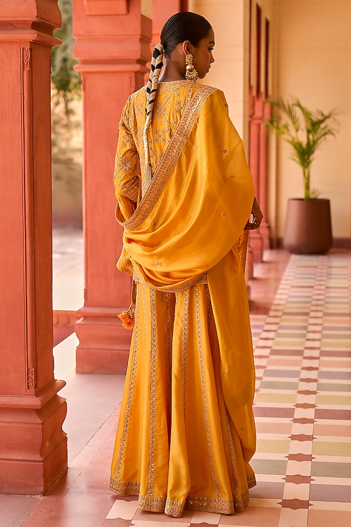 Mustard Organza Silk & Silk Bridal Sharara Set by Punit Balana at Pernia's Pop Up Shop