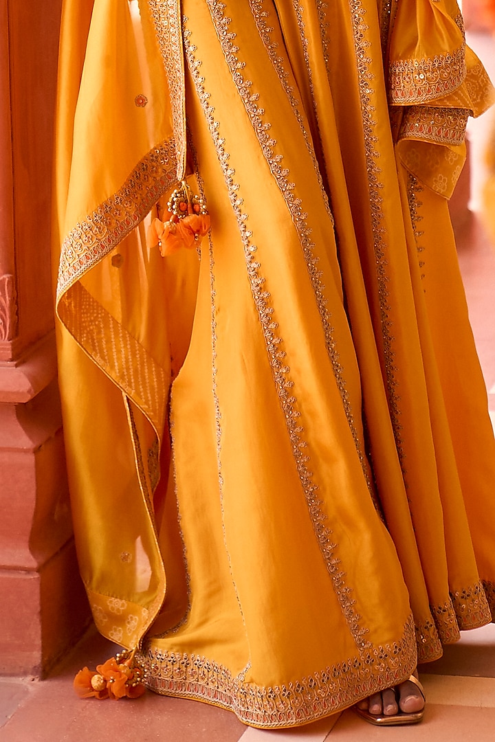 Mustard Organza Silk & Silk Bridal Sharara Set by Punit Balana at Pernia's Pop Up Shop