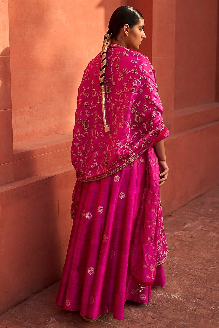 Rani Pink Banarasi Raw Silk Marodi Embroidered Bridal Anarkali Set by Punit Balana at Pernia's Pop Up Shop