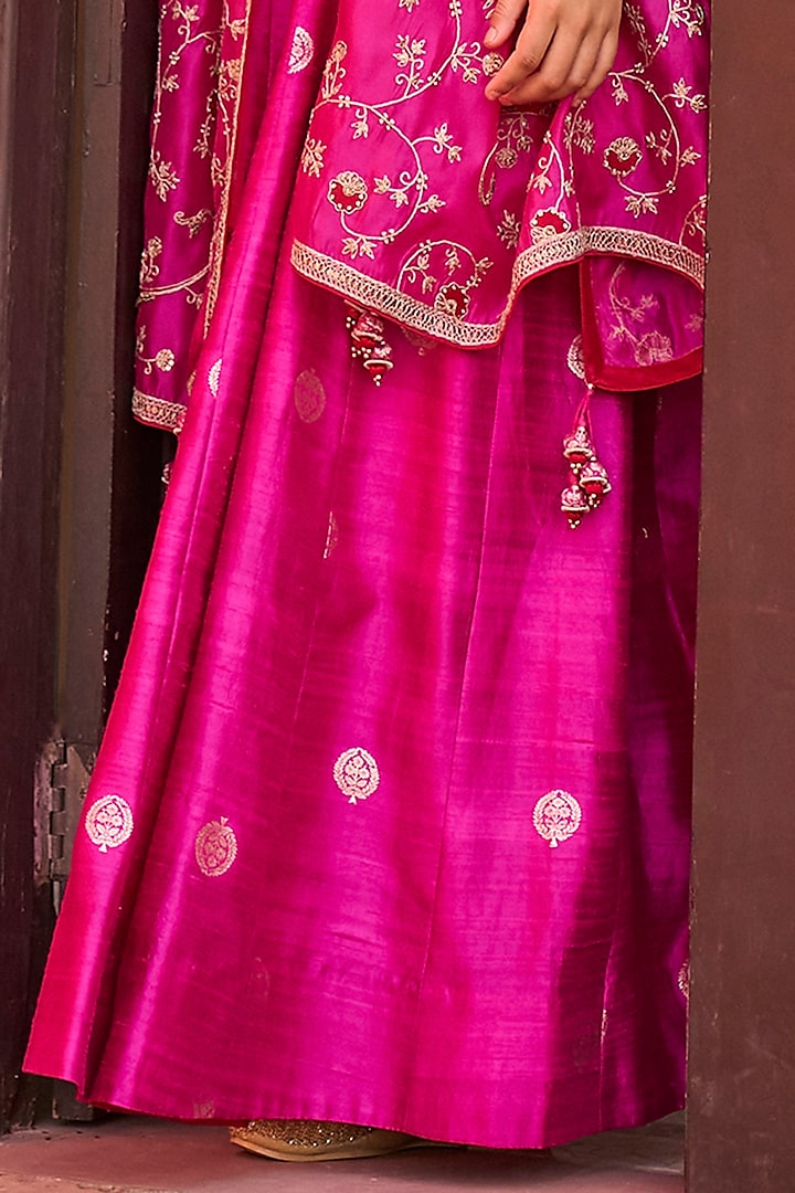 Rani Pink Banarasi Raw Silk Marodi Embroidered Bridal Anarkali Set by Punit Balana at Pernia's Pop Up Shop