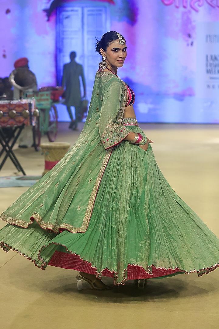 Sage Green Metallic Tissue Dori Work Cape Set by Punit Balana at Pernia's Pop Up Shop