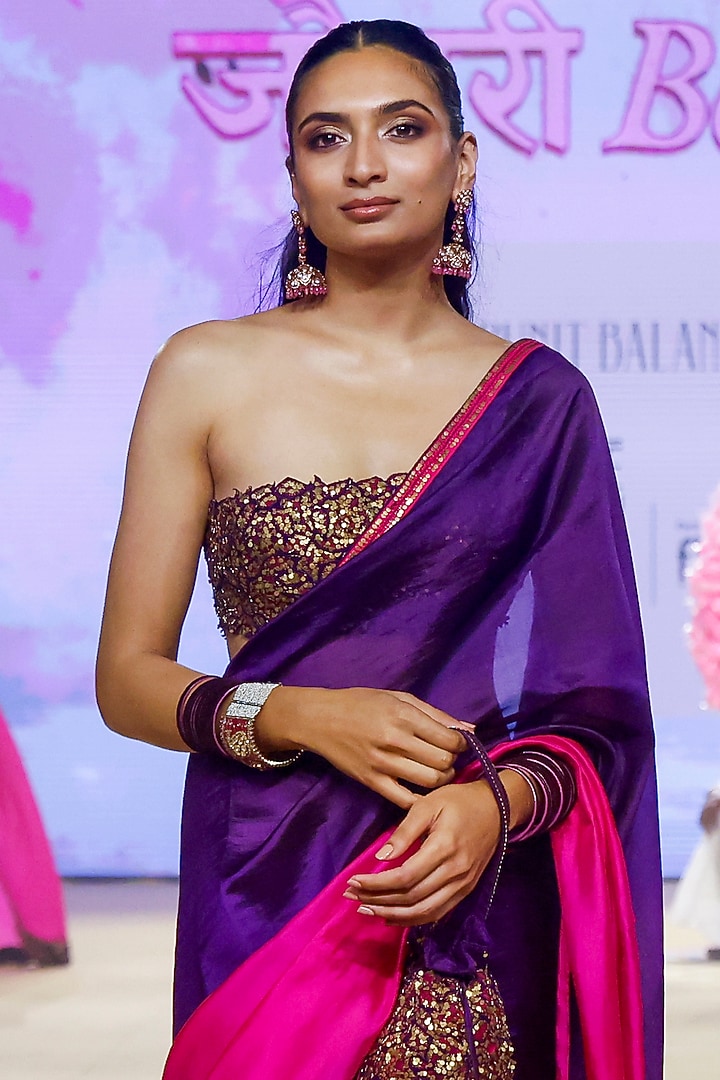 Baigani & Gulabi Gulal Organza Silk Wedding Saree Set by Punit Balana at Pernia's Pop Up Shop