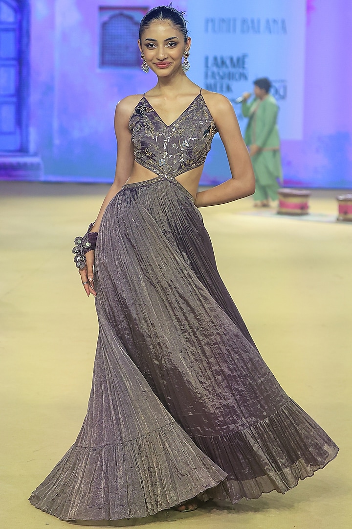 Baigani Metallic Tissue Foil Handwork Maxi Dress by Punit Balana at Pernia's Pop Up Shop