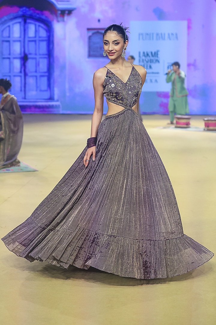 Baigani Metallic Tissue Foil Handwork Maxi Cocktail Dress by Punit Balana at Pernia's Pop Up Shop