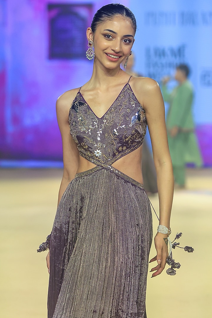 Baigani Metallic Tissue Foil Handwork Maxi Cocktail Dress by Punit Balana at Pernia's Pop Up Shop