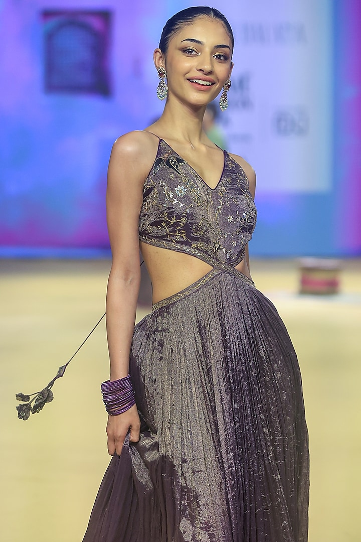 Baigani Metallic Tissue Foil Handwork Maxi Cocktail Dress by Punit Balana at Pernia's Pop Up Shop