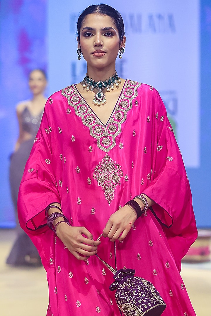 Gulabi Gulal Silk Marodi Work Kaftan Set by Punit Balana at Pernia's Pop Up Shop