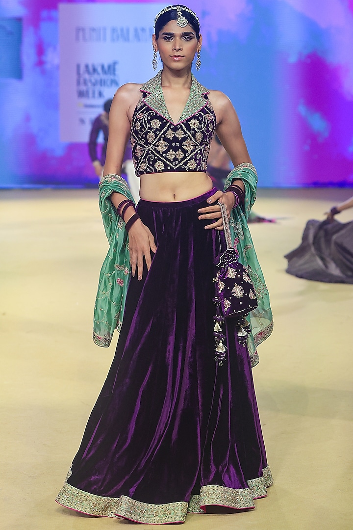 Purple Velvet Bridal Lehenga Set by Punit Balana at Pernia's Pop Up Shop