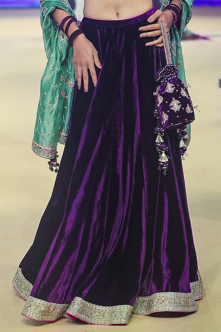 Purple Velvet Bridal Lehenga Set by Punit Balana at Pernia's Pop Up Shop