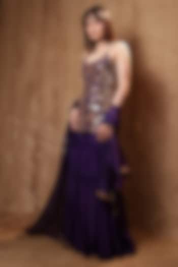 Purple Silk Tilla Embroidered Gharara Set by Punit Balana at Pernia's Pop Up Shop