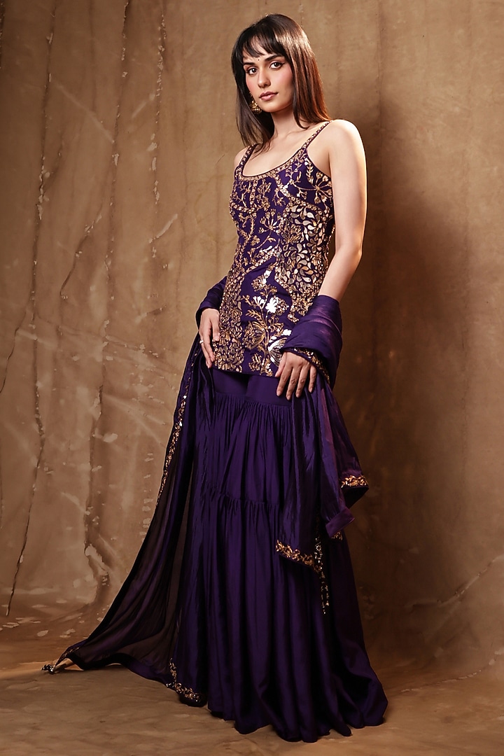 Purple Silk Tilla Embroidered Gharara Set by Punit Balana at Pernia's Pop Up Shop