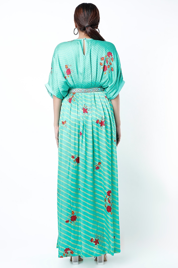 Turquoise Printed Maxi Vacation Dress by Punit Balana at Pernia's Pop Up Shop