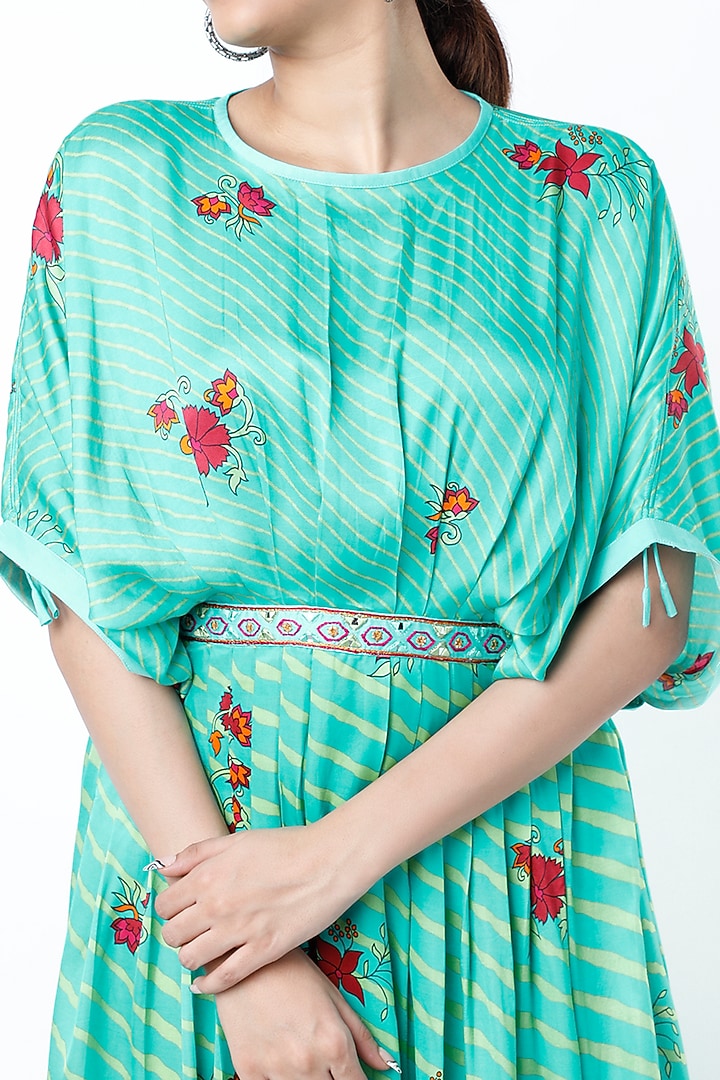 Turquoise Printed Maxi Vacation Dress by Punit Balana at Pernia's Pop Up Shop