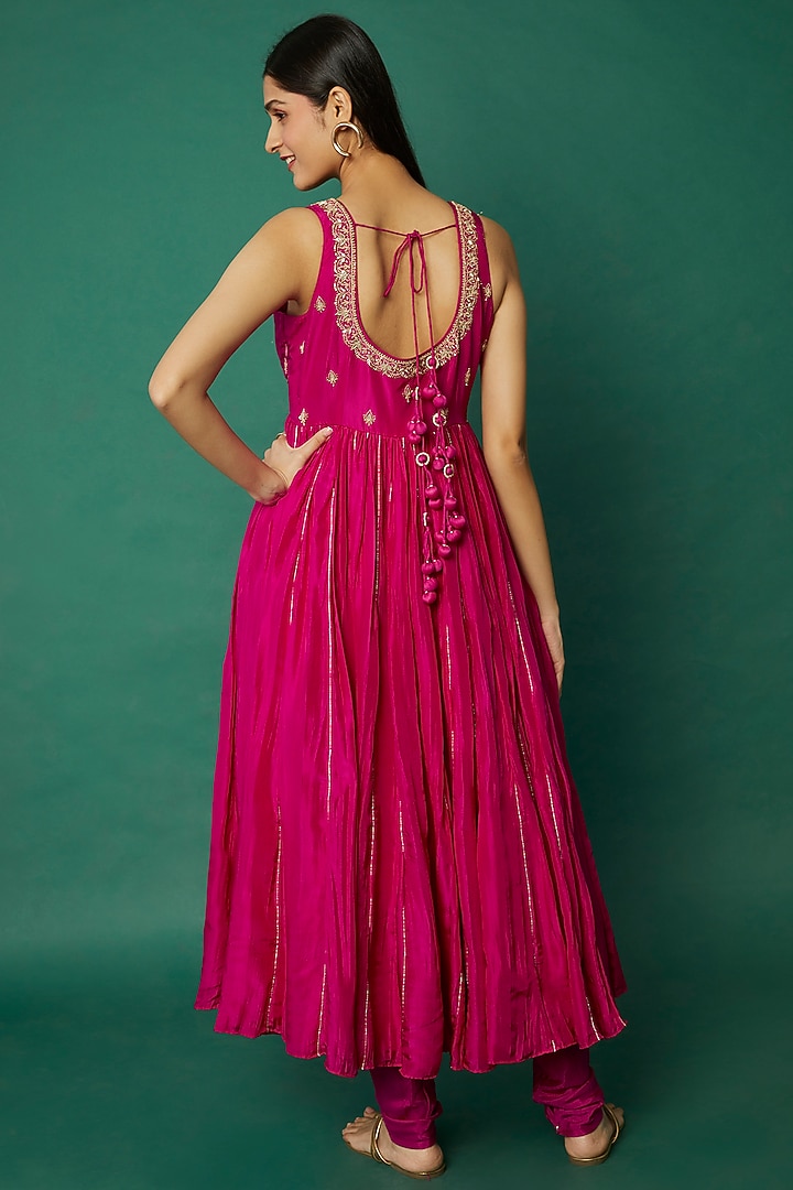 Magenta Embroidered Wedding Anarkali Set by Punit Balana at Pernia's Pop Up Shop