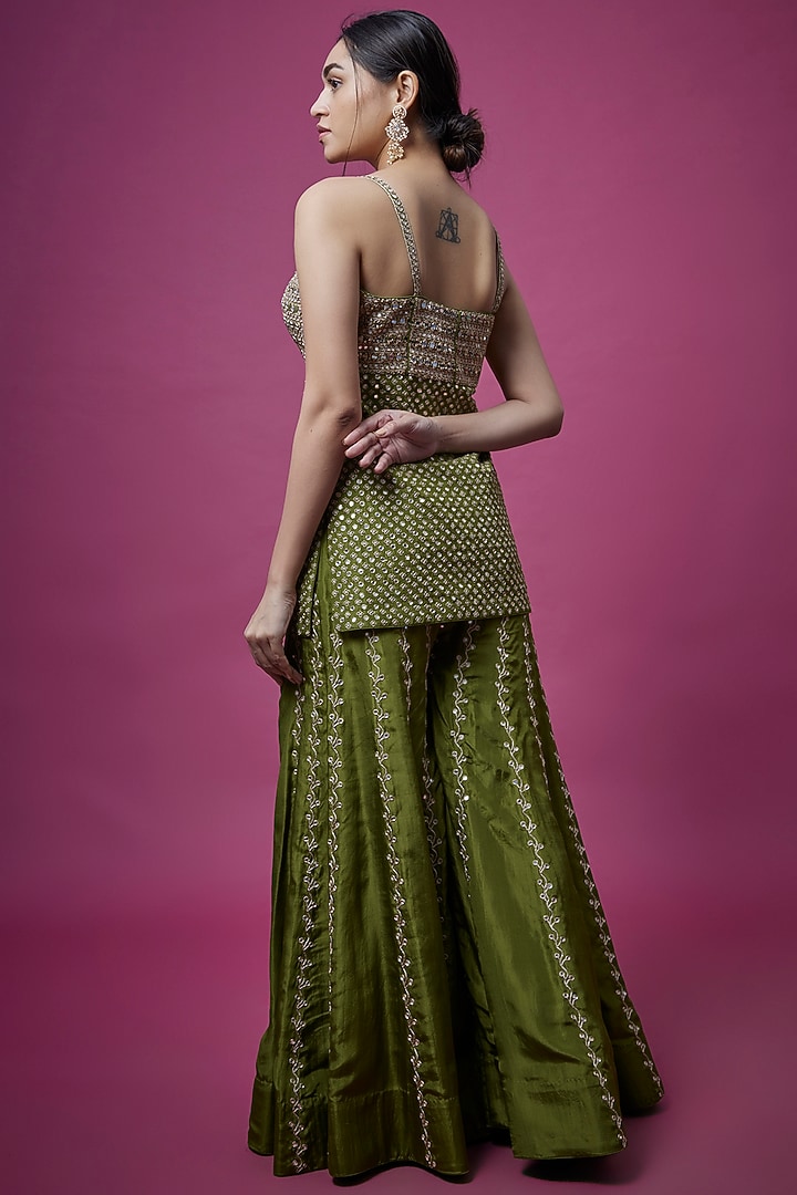 Mehendi Green Embellished Bridal Sharara Set by Punit Balana at Pernia's Pop Up Shop