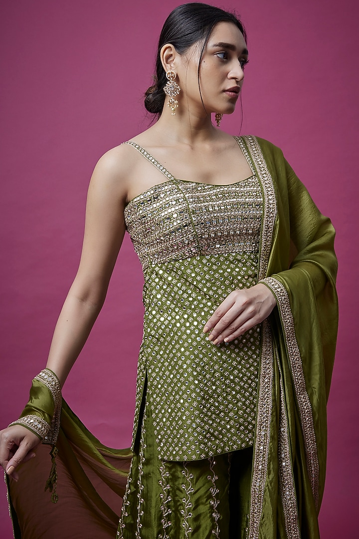 Mehendi Green Embellished Bridal Sharara Set by Punit Balana at Pernia's Pop Up Shop