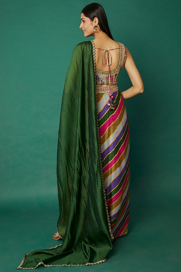 Multi-Coloured Satin Silk Skirt Set by Punit Balana at Pernia's Pop Up Shop