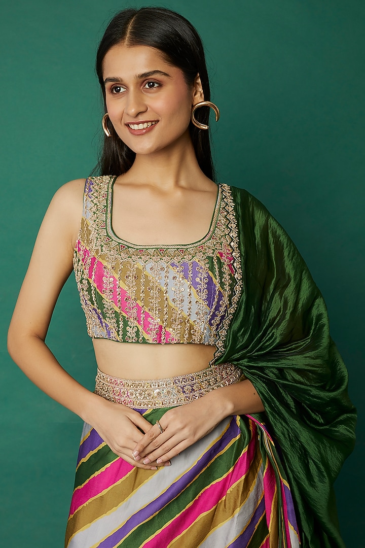Multi-Coloured Satin Silk Skirt Set by Punit Balana at Pernia's Pop Up Shop