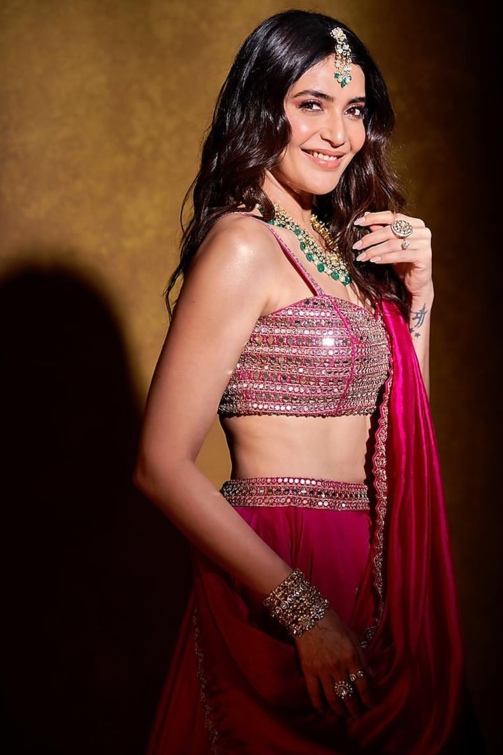 Rani Pink Silk Wedding Lehenga Set by Punit Balana at Pernia's Pop Up Shop