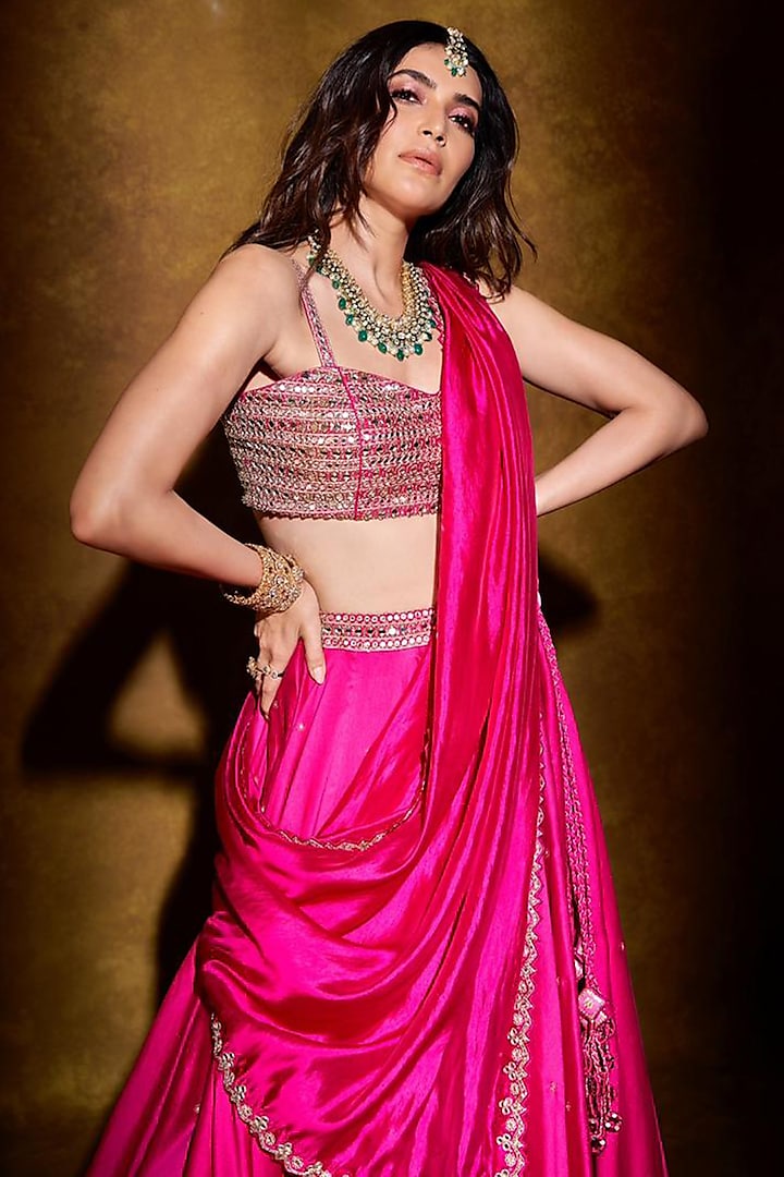 Rani Pink Silk Wedding Lehenga Set by Punit Balana at Pernia's Pop Up Shop