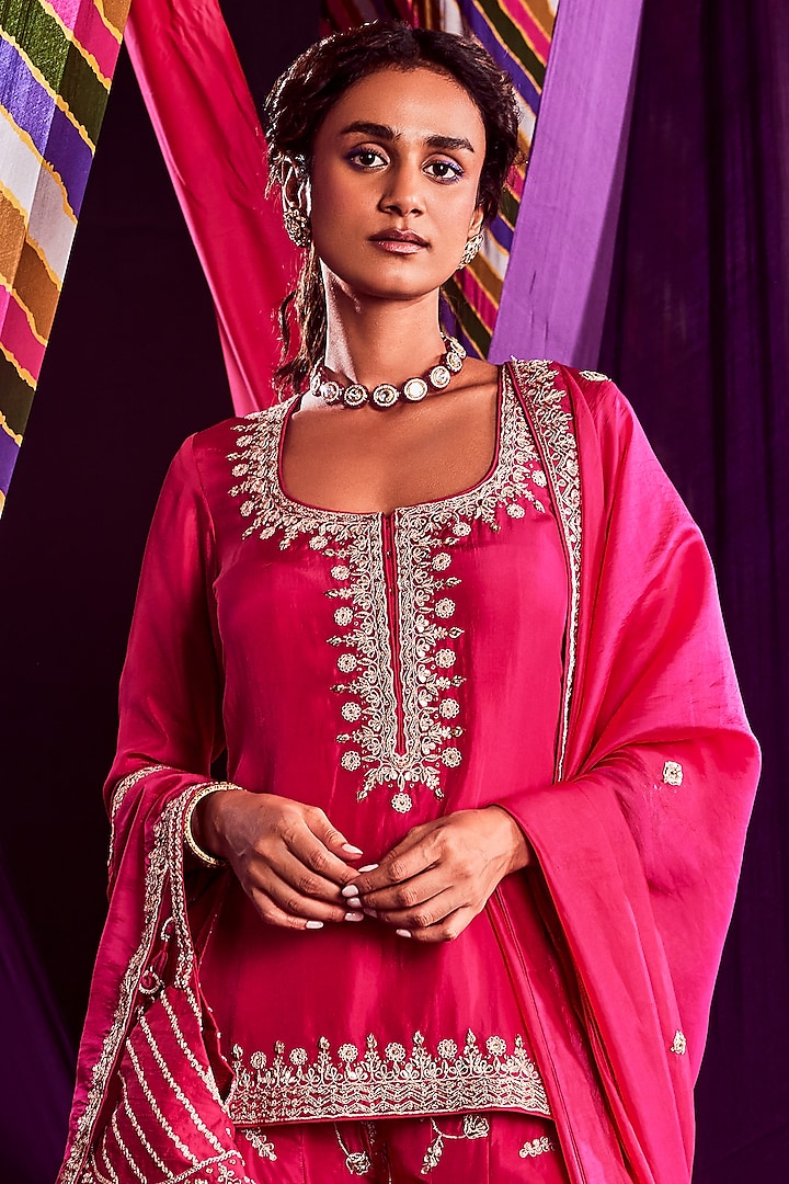 Fuchsia Embroidered Bridal Sharara Set by Punit Balana at Pernia's Pop Up Shop