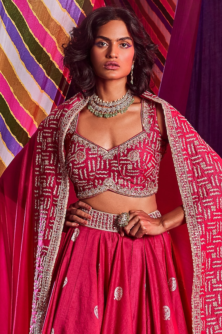 Fuchsia Banarsi SIlk Wedding Lehenga Set by Punit Balana at Pernia's Pop Up Shop