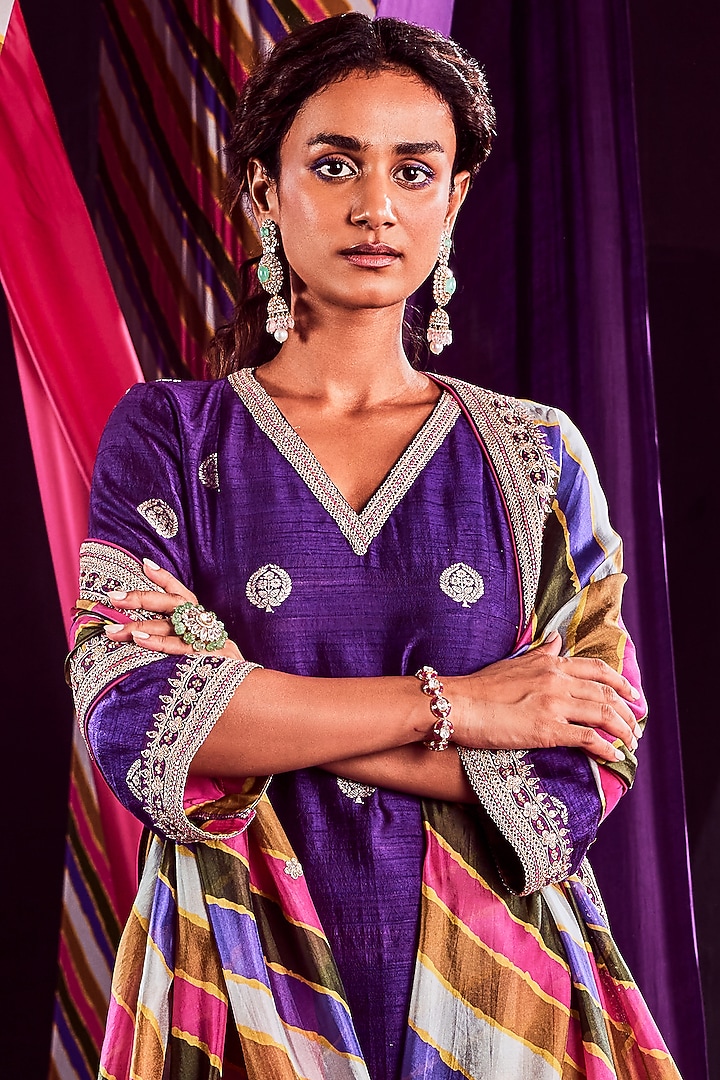 Purple Zardosi Embroidered Kurta Set by Punit Balana at Pernia's Pop Up Shop