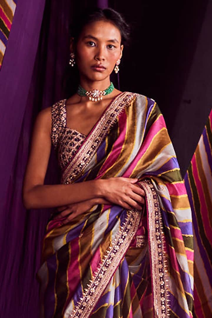 Multi-Colored Organza Silk Wedding Saree Set by Punit Balana at Pernia's Pop Up Shop