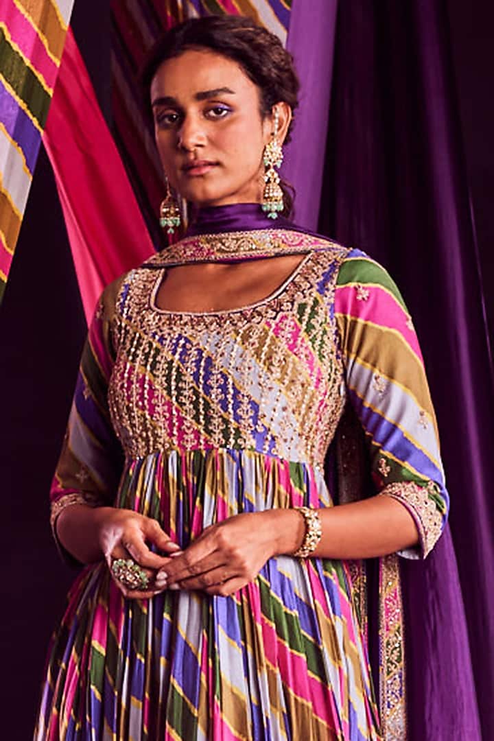 Multi-Colored Embroidered Wedding Anarkali Set by Punit Balana at Pernia's Pop Up Shop