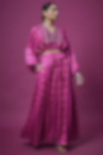 Rani Pink Embroidered Skirt Set by Punit Balana