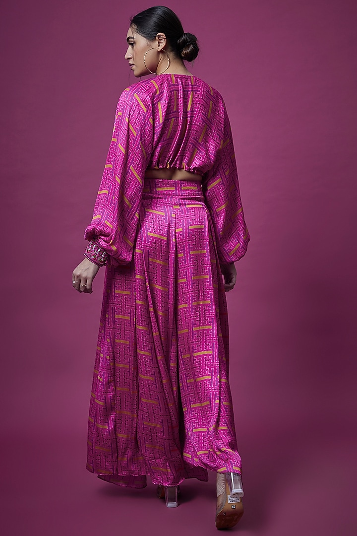 Rani Pink Embroidered Skirt Set by Punit Balana at Pernia's Pop Up Shop