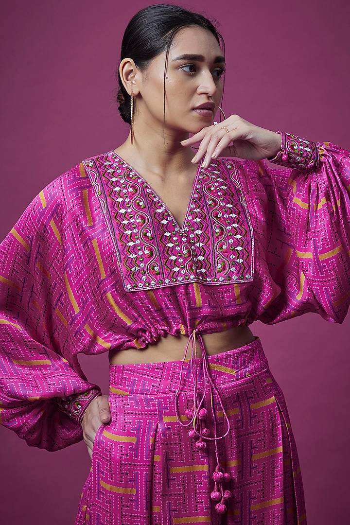 Rani Pink Embroidered Skirt Set by Punit Balana at Pernia's Pop Up Shop